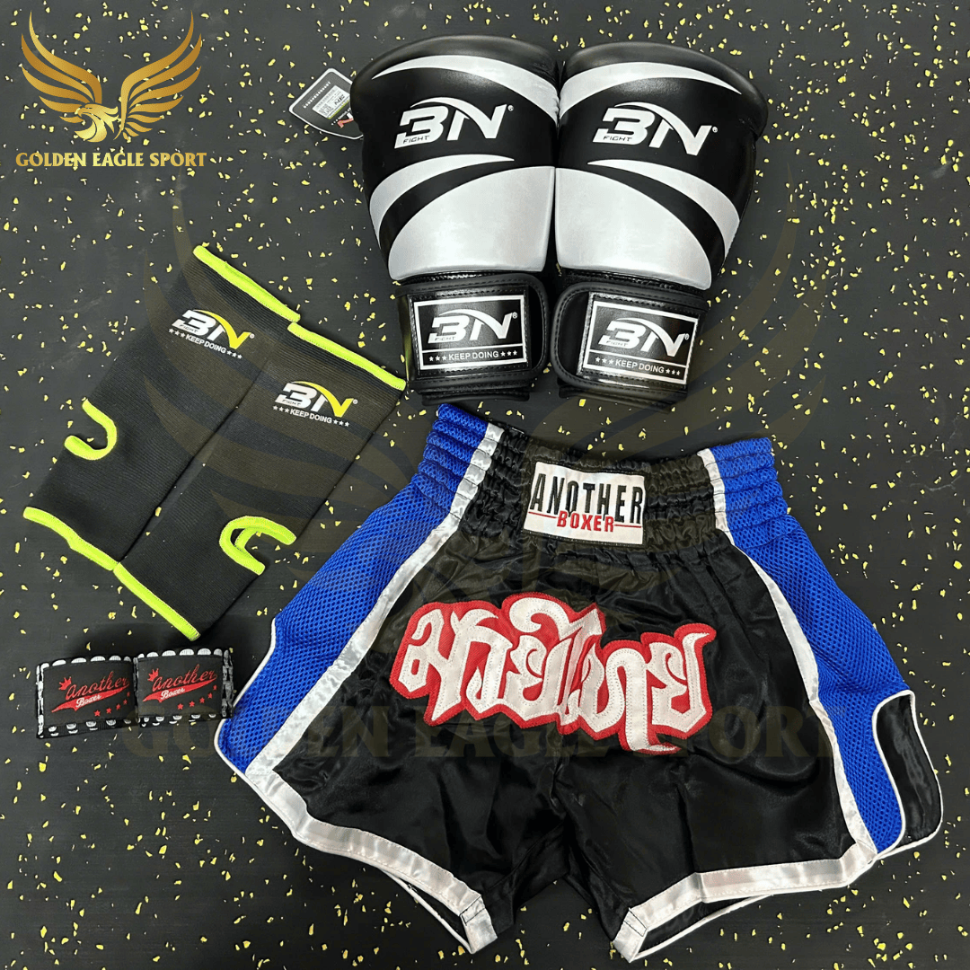 COMBO TẬP BOXING CƠ BẢN GĂNG BOXING + BĂNG ĐA + QUẦN MUAY + TẤT BẢO VỆ - ĐEN