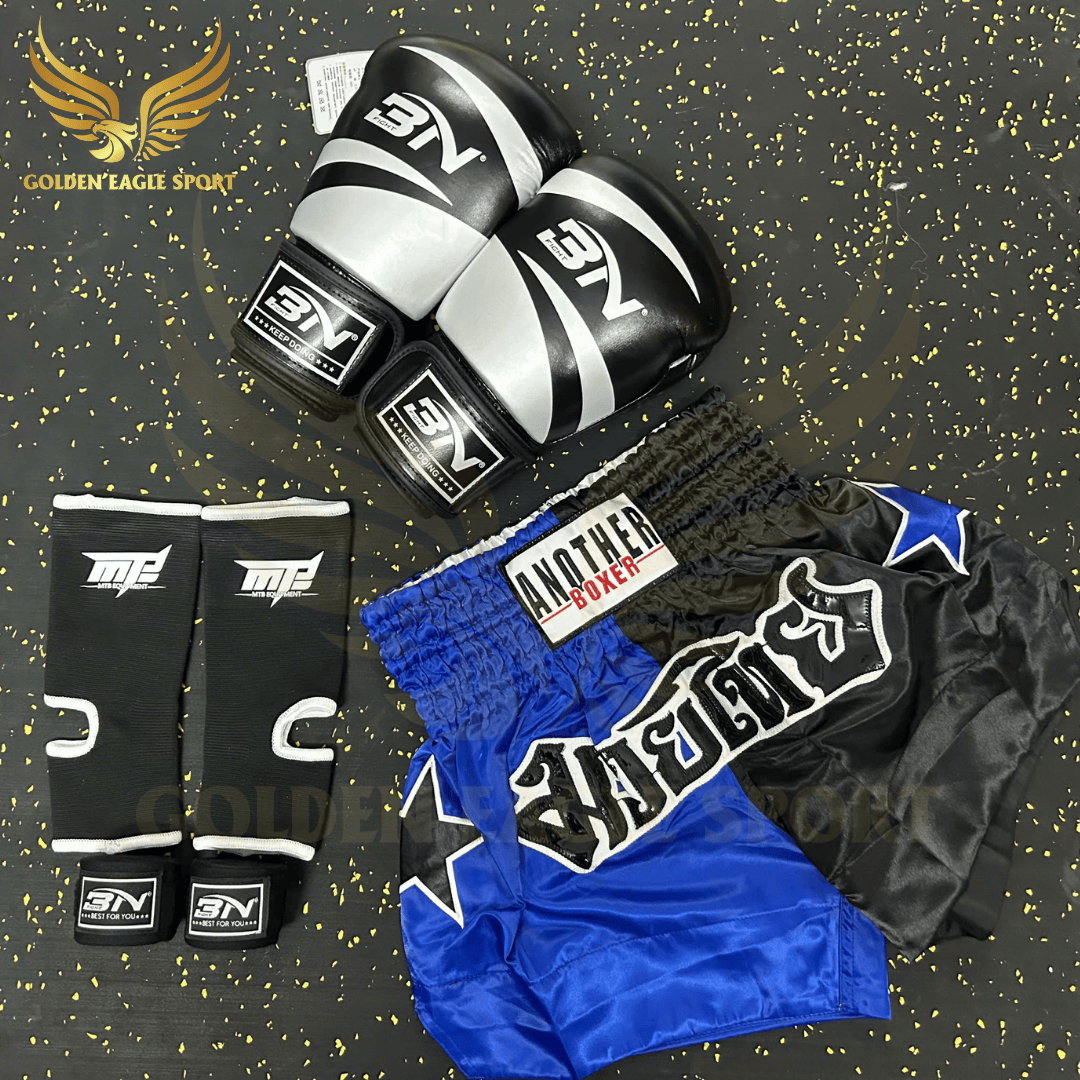 COMBO TẬP BOXING CƠ BẢN GĂNG BOXING + BĂNG ĐA + QUẦN MUAY + TẤT BẢO VỆ - ĐEN