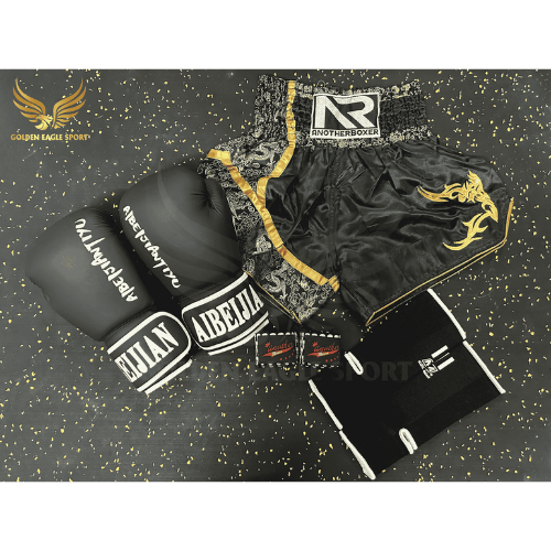 COMBO TẬP BOXING CƠ BẢN GĂNG BOXING + BĂNG ĐA + QUẦN MUAY + TẤT BẢO VỆ - ĐEN