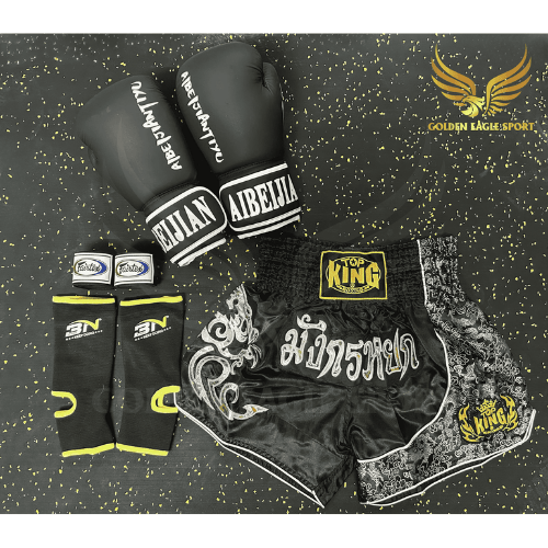 COMBO TẬP BOXING CƠ BẢN GĂNG BOXING + BĂNG ĐA + QUẦN MUAY + TẤT BẢO VỆ - ĐEN
