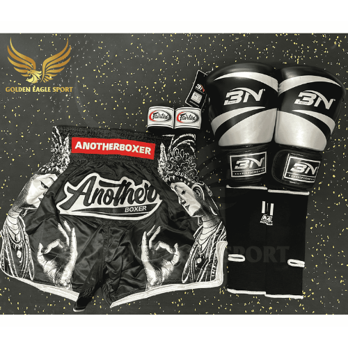 COMBO TẬP BOXING CƠ BẢN GĂNG BOXING + BĂNG ĐA + QUẦN MUAY + TẤT BẢO VỆ - ĐEN
