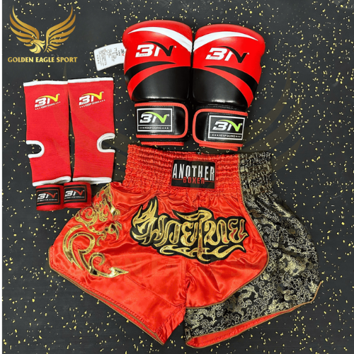 COMBO TẬP BOXING CƠ BẢN GĂNG BOXING + BĂNG ĐA + QUẦN MUAY + TẤT BẢO VỆ - ĐỎ