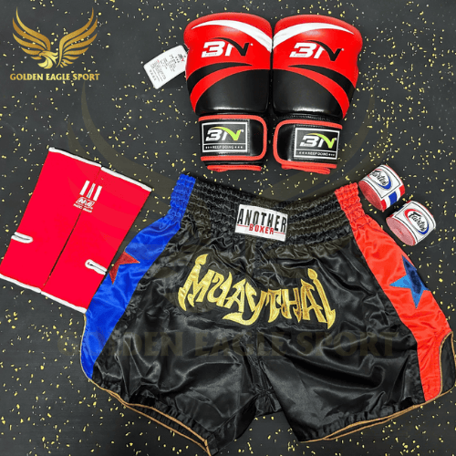 COMBO TẬP BOXING CƠ BẢN GĂNG BOXING + BĂNG ĐA + QUẦN MUAY + TẤT BẢO VỆ - ĐỎ