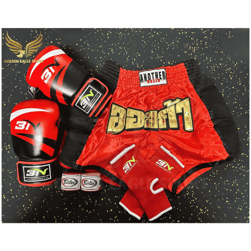 COMBO TẬP BOXING CƠ BẢN GĂNG BOXING + BĂNG ĐA + QUẦN MUAY + TẤT BẢO VỆ - ĐỎ