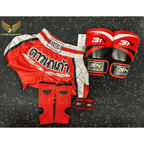 COMBO TẬP BOXING CƠ BẢN GĂNG BOXING + BĂNG ĐA + QUẦN MUAY + TẤT BẢO VỆ - ĐỎ