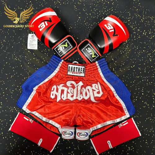 COMBO TẬP BOXING CƠ BẢN GĂNG BOXING + BĂNG ĐA + QUẦN MUAY + TẤT BẢO VỆ - ĐỎ