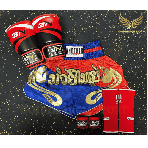 COMBO TẬP BOXING CƠ BẢN GĂNG BOXING + BĂNG ĐA + QUẦN MUAY + TẤT BẢO VỆ - ĐỎ