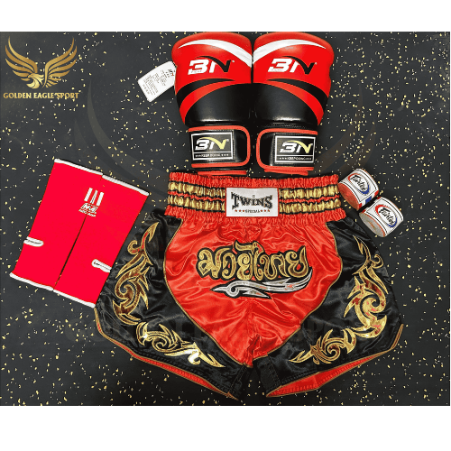 COMBO TẬP BOXING CƠ BẢN GĂNG BOXING + BĂNG ĐA + QUẦN MUAY + TẤT BẢO VỆ - ĐỎ