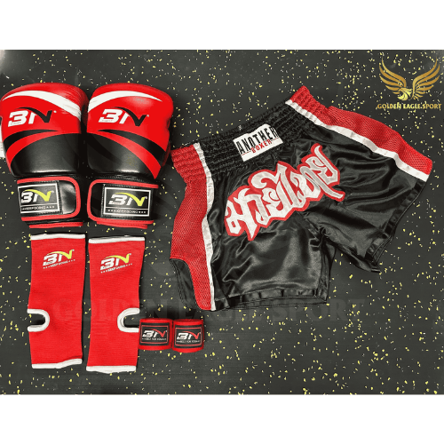 COMBO TẬP BOXING CƠ BẢN GĂNG BOXING + BĂNG ĐA + QUẦN MUAY + TẤT BẢO VỆ - ĐỎ