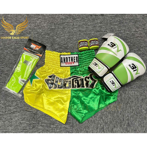 COMBO TẬP BOXING CƠ BẢN GĂNG BOXING + BĂNG ĐA + QUẦN MUAY + TẤT BẢO VỆ - Xanh Lá