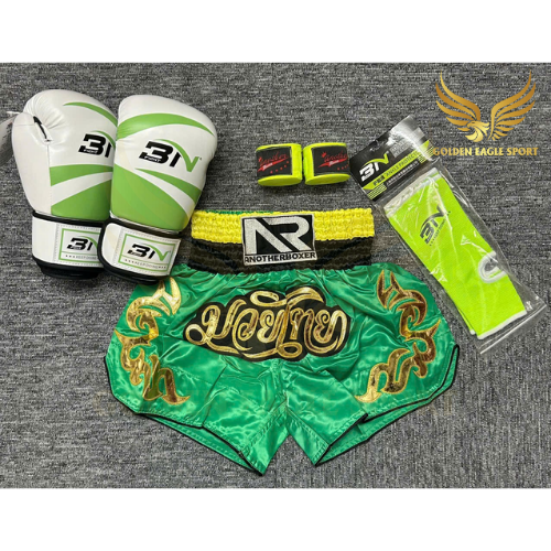 COMBO TẬP BOXING CƠ BẢN GĂNG BOXING + BĂNG ĐA + QUẦN MUAY + TẤT BẢO VỆ - Xanh Lá