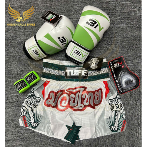 COMBO TẬP BOXING CƠ BẢN GĂNG BOXING + BĂNG ĐA + QUẦN MUAY + TẤT BẢO VỆ - Xanh Lá