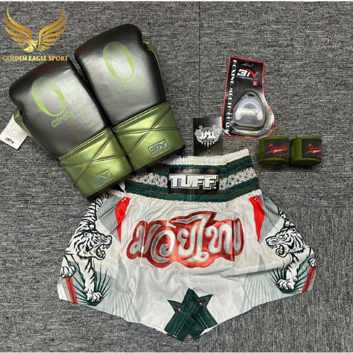 COMBO TẬP BOXING CƠ BẢN GĂNG BOXING + BĂNG ĐA + QUẦN MUAY + TẤT BẢO VỆ - Xanh Lá