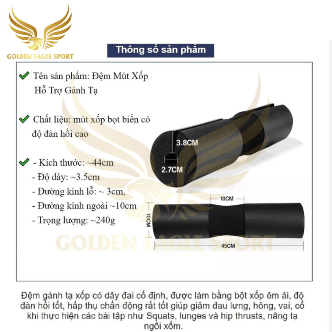 Đệm Mút Xốp Lót Thanh Đòn Tạ Hỗ Trợ Tập Gym , Squat , Hip Trust , Gánh Tạ