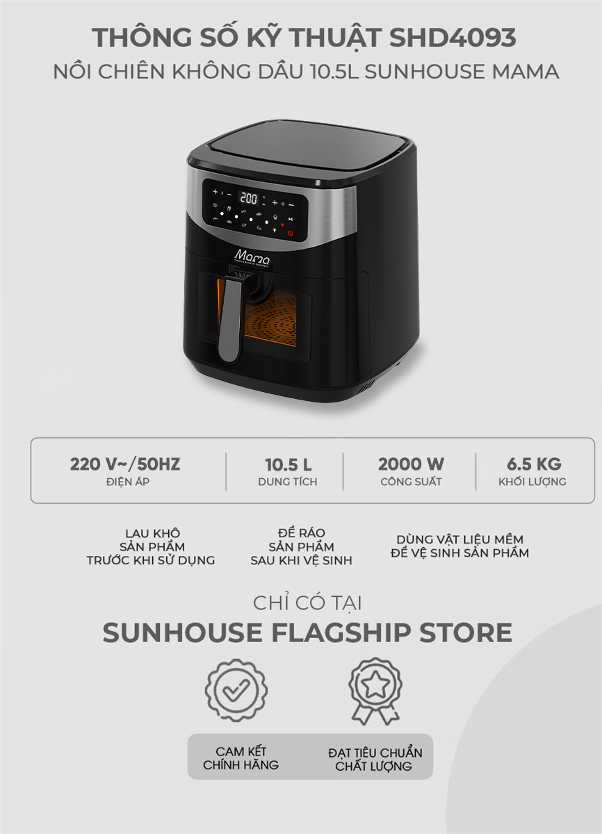 Nồi chiên không dầu 10.5L Sunhouse Mama SHD4093