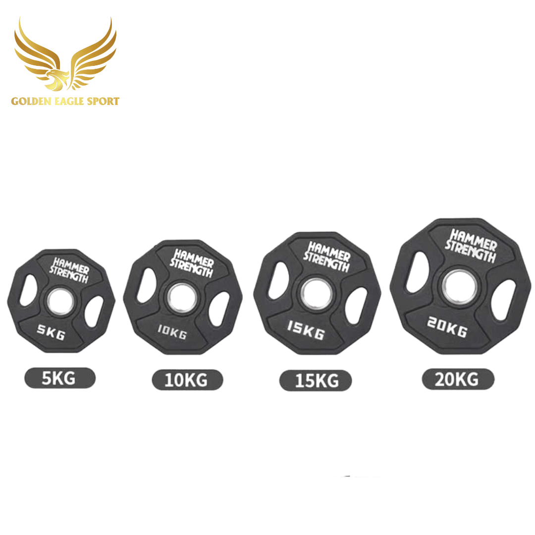 Tạ bánh cao su lõi thép Hammer Strength màu đen cao cấp lỗ 50 nhập khẩu (giá 1 set 2,5-25kg)