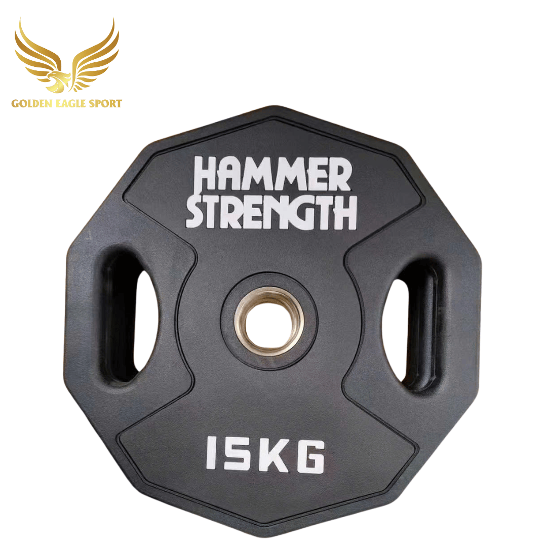Tạ bánh cao su lõi thép Hammer Strength màu đen cao cấp lỗ 50 nhập khẩu (giá 1 set 2,5-25kg)