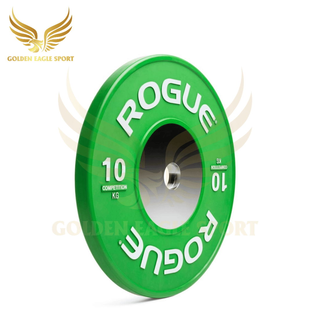 Tạ bánh cao su lõi thép nhỏ ROGUE cao cấp lỗ 50 nhập khẩu 10kg (màu xanh lá cây)