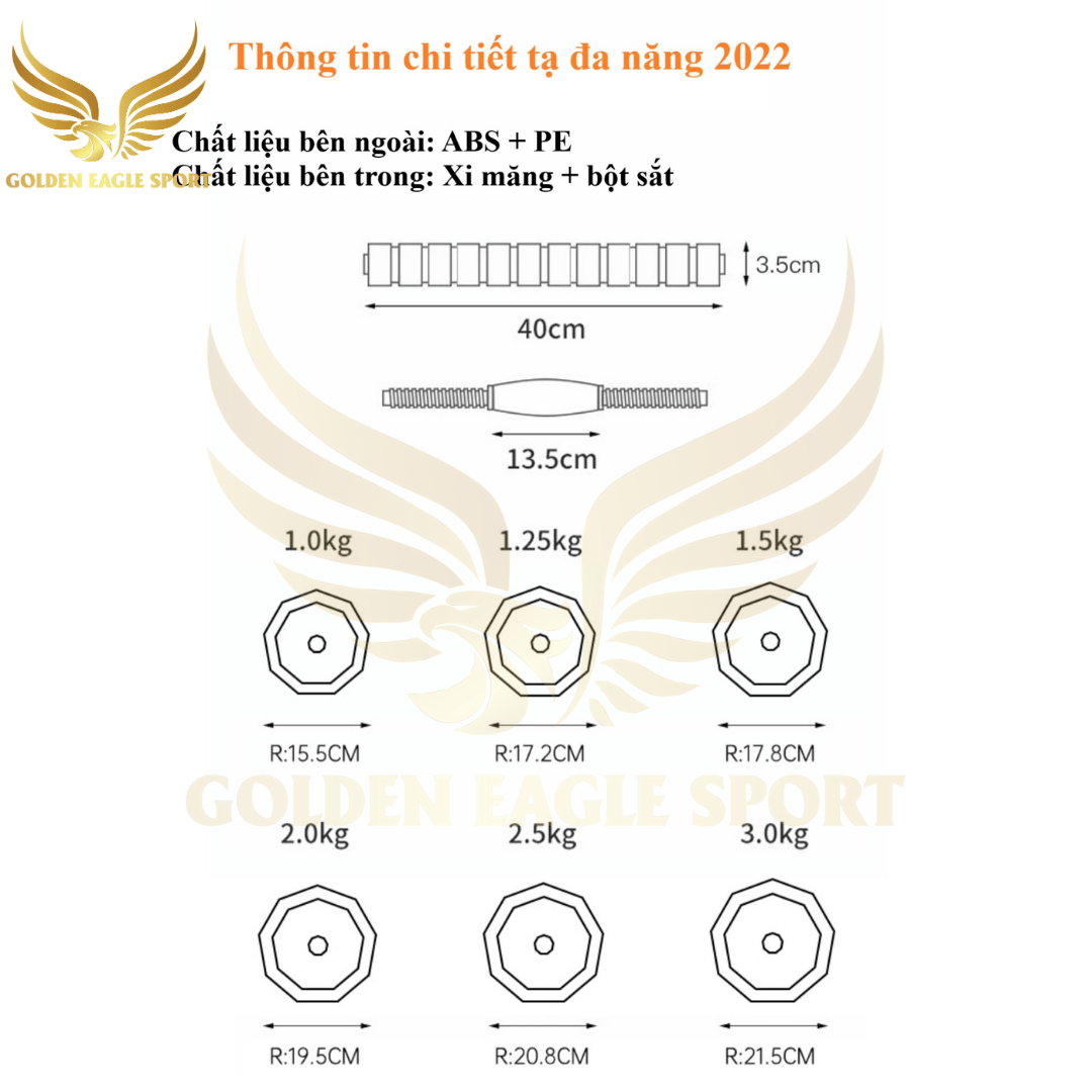 Tạ Tay + Tạ Đẩy kết hợp (2 in 1) chất liệu sắt- Loại 20-30-40KG ver1