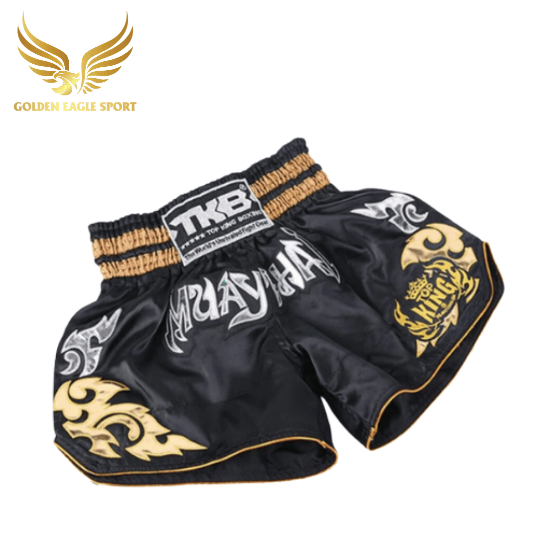 Quần Muay Thái Chính Hãng Muay Thai Short Chất Liệu Satin Cao Cấp | TKB đen cổ điển