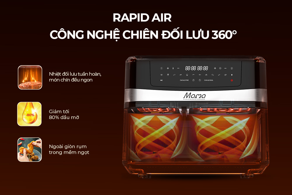 Nồi chiên không dầu 2 ngăn 10L Sunhouse Mama SHD4098