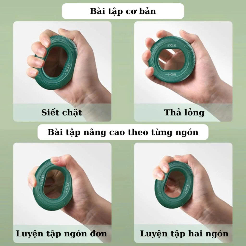 Vòng silicon tập cơ tay công thái học, cầm nắm luyện tập sức mạnh ngón tay phục hồi chức năng
