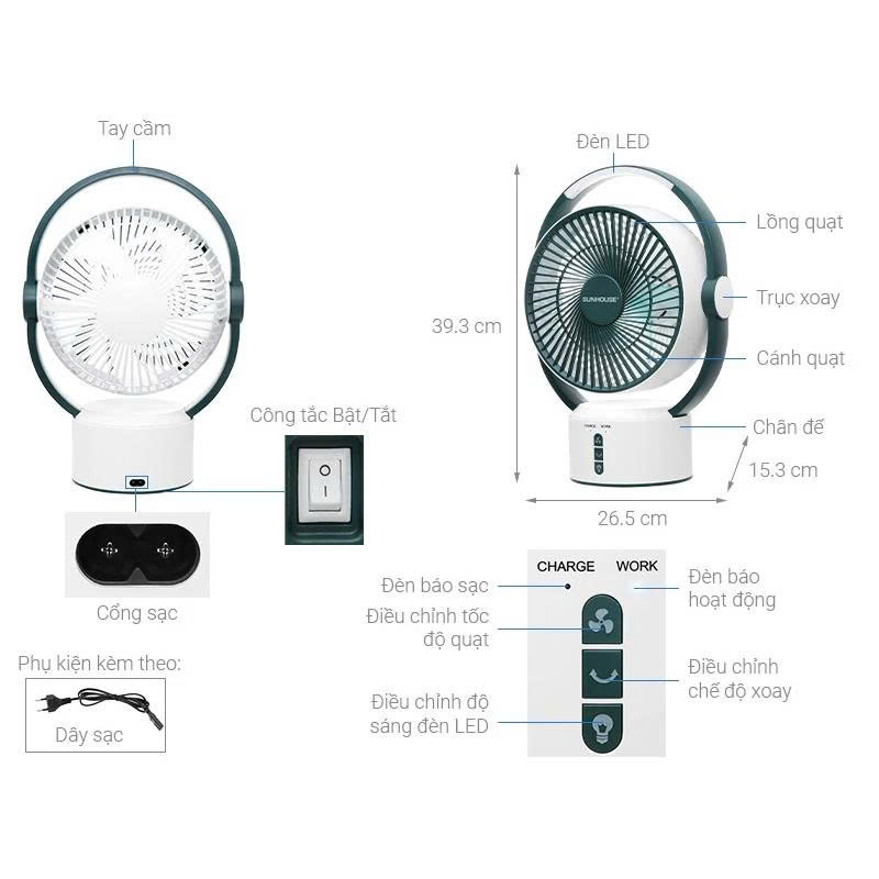 Quạt sạc Sunhouse SHD7116