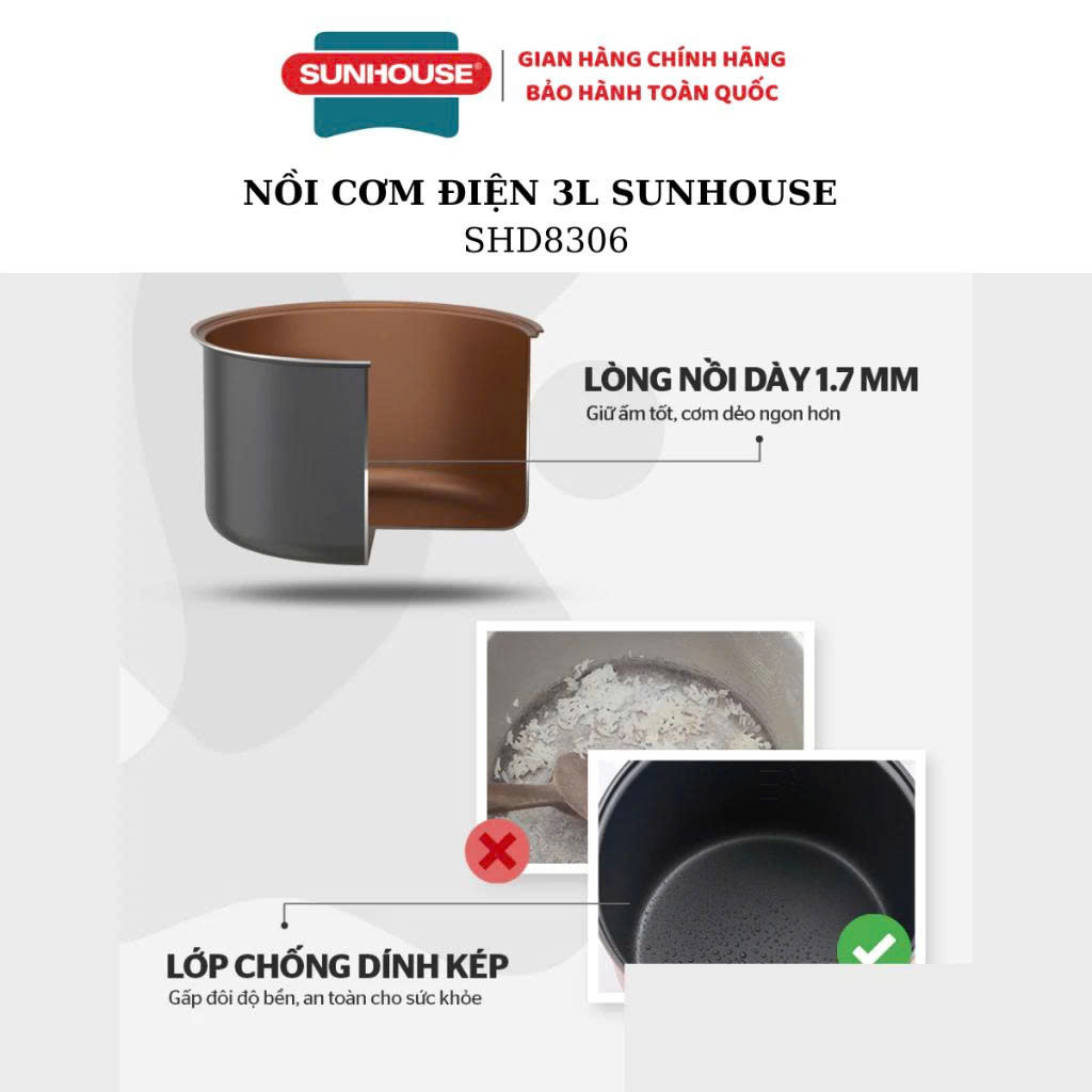 Nồi cơm điện 3L Sunhouse SHD8306