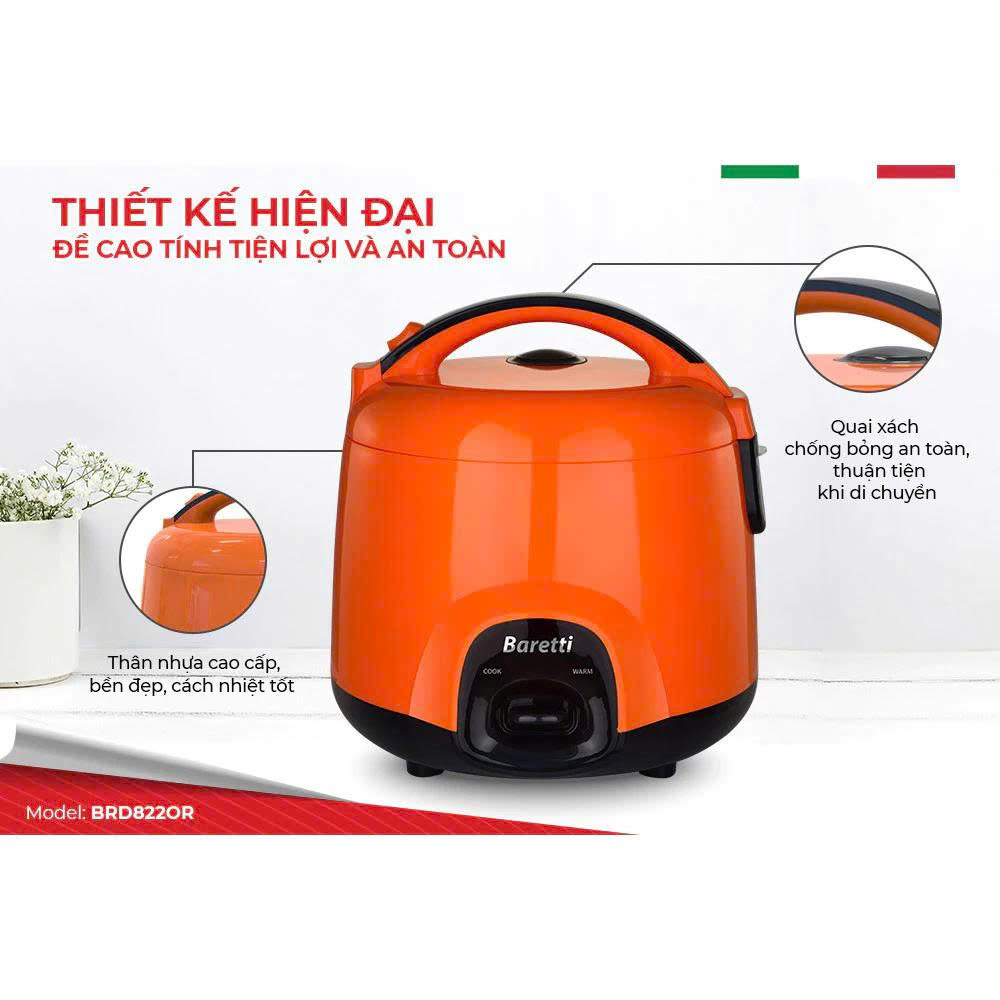 Nồi cơm điện 1.2L Baretti BRD822OR