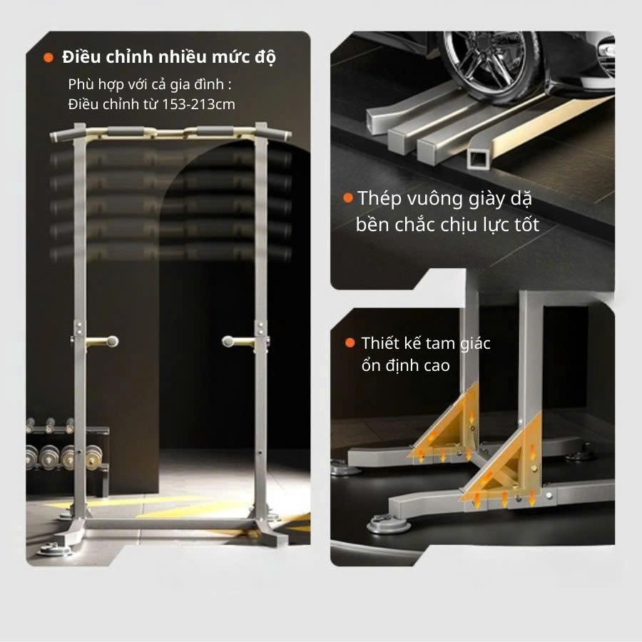 Khung Xà Đơn Đa Năng – Chịu Tải 150Kg – Thép Hộp 4x4cm Dày 1.2mm – Điều Chỉnh Cao 155–216cm