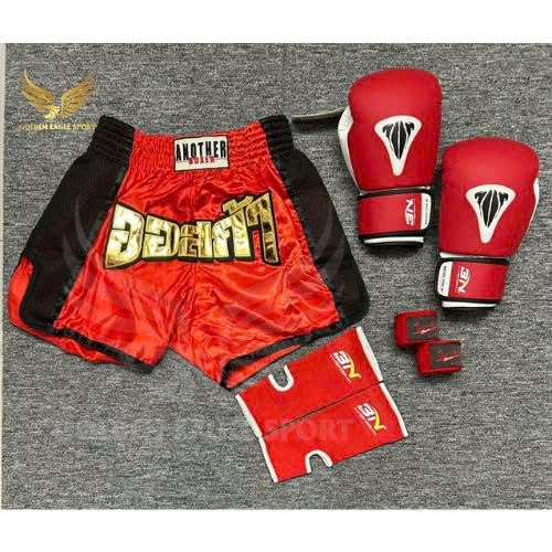 COMBO TẬP BOXING CƠ BẢN GĂNG BOXING + BĂNG ĐA + QUẦN MUAY + TẤT BẢO VỆ - ĐỎ
