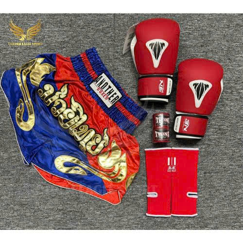 COMBO TẬP BOXING CƠ BẢN GĂNG BOXING + BĂNG ĐA + QUẦN MUAY + TẤT BẢO VỆ - ĐỎ