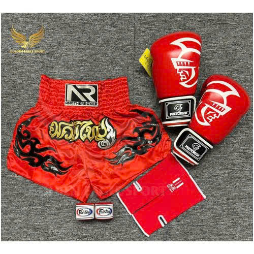 COMBO TẬP BOXING CƠ BẢN GĂNG BOXING + BĂNG ĐA + QUẦN MUAY + TẤT BẢO VỆ - ĐỎ