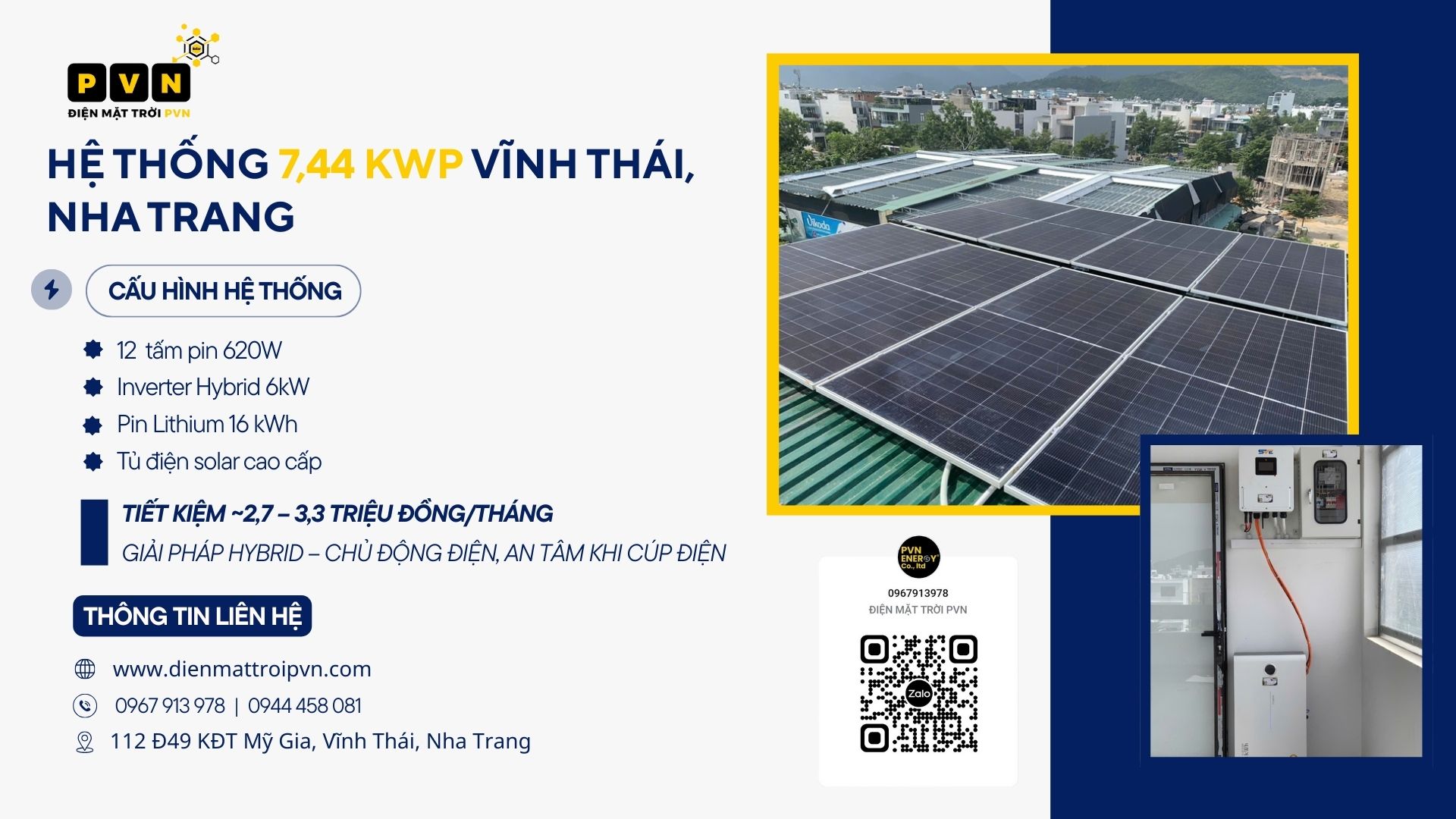 PVN BÀN GIAO HỆ THỐNG ĐIỆN MẶT TRỜI HYBRID 7,44 kWp