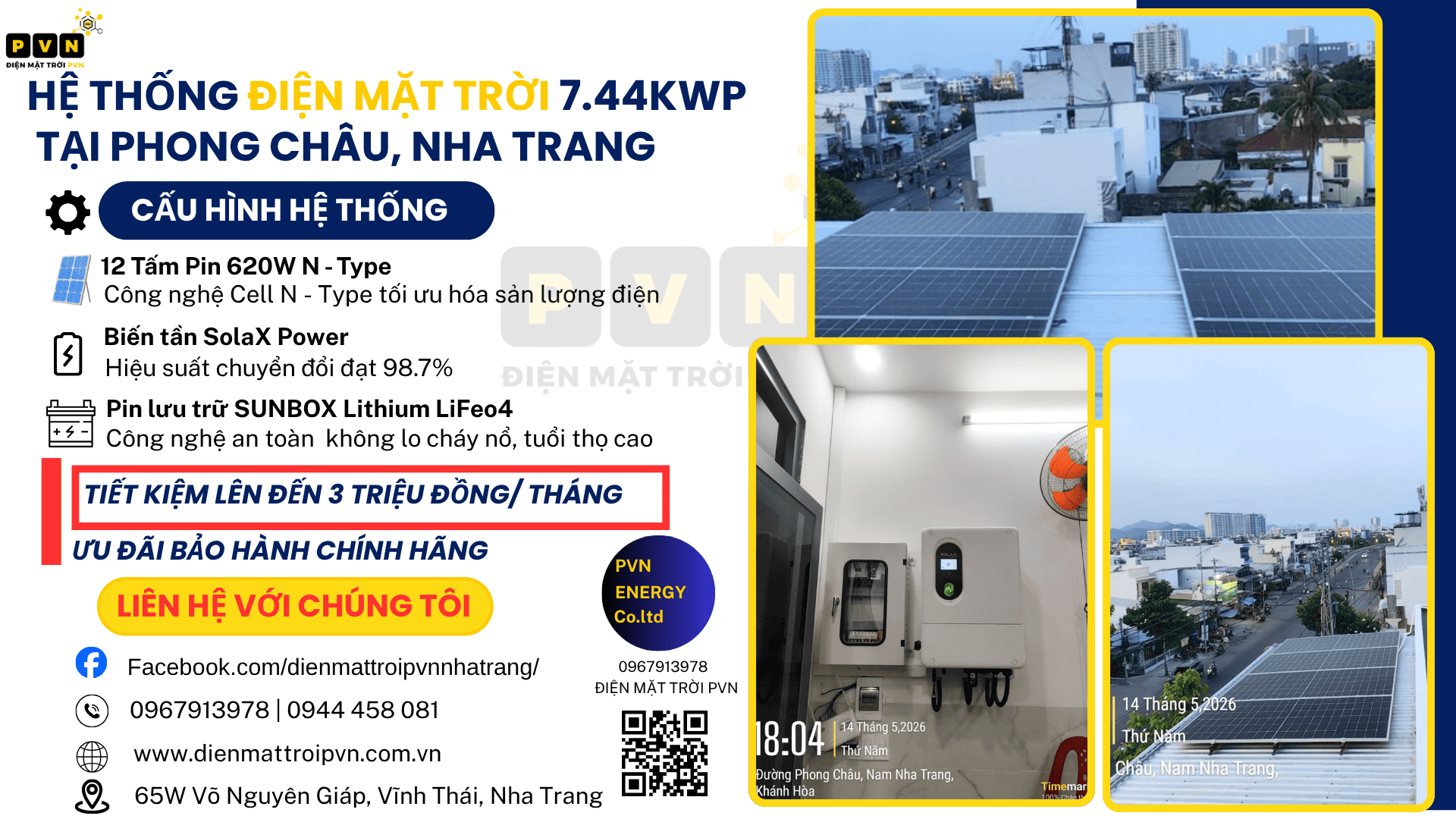 PVN BÀN GIAO HỆ THỐNG ĐIỆN MẶT TRỜI HYBRID 7.44 KWP CAO CẤP TẠI PHONG CHÂU NHA TRANG