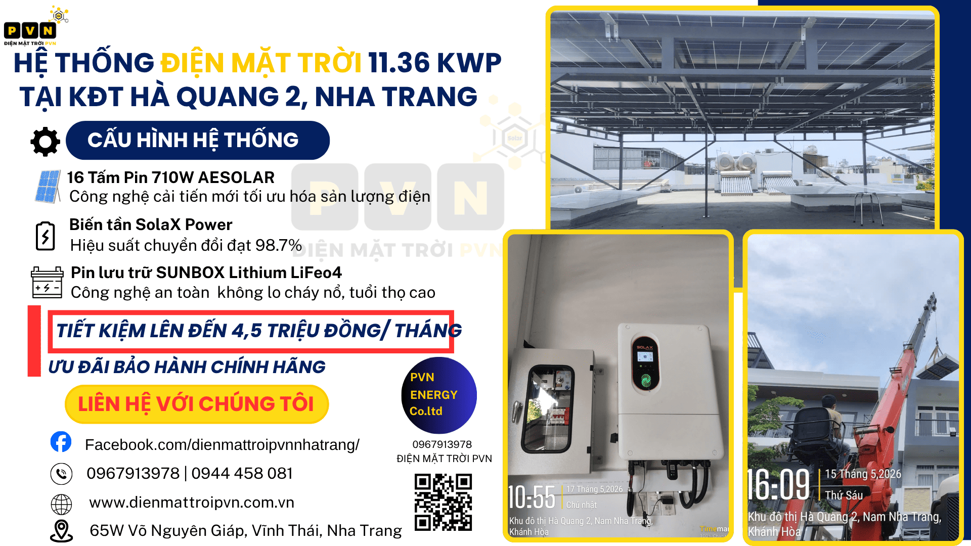PVN BÀN GIAO HỆ THỐNG ĐIỆN MẶT TRỜI HYBRID 11.36 KWP CAO CẤP TẠI KDT HÀ QUANG 2, NHA TRANG