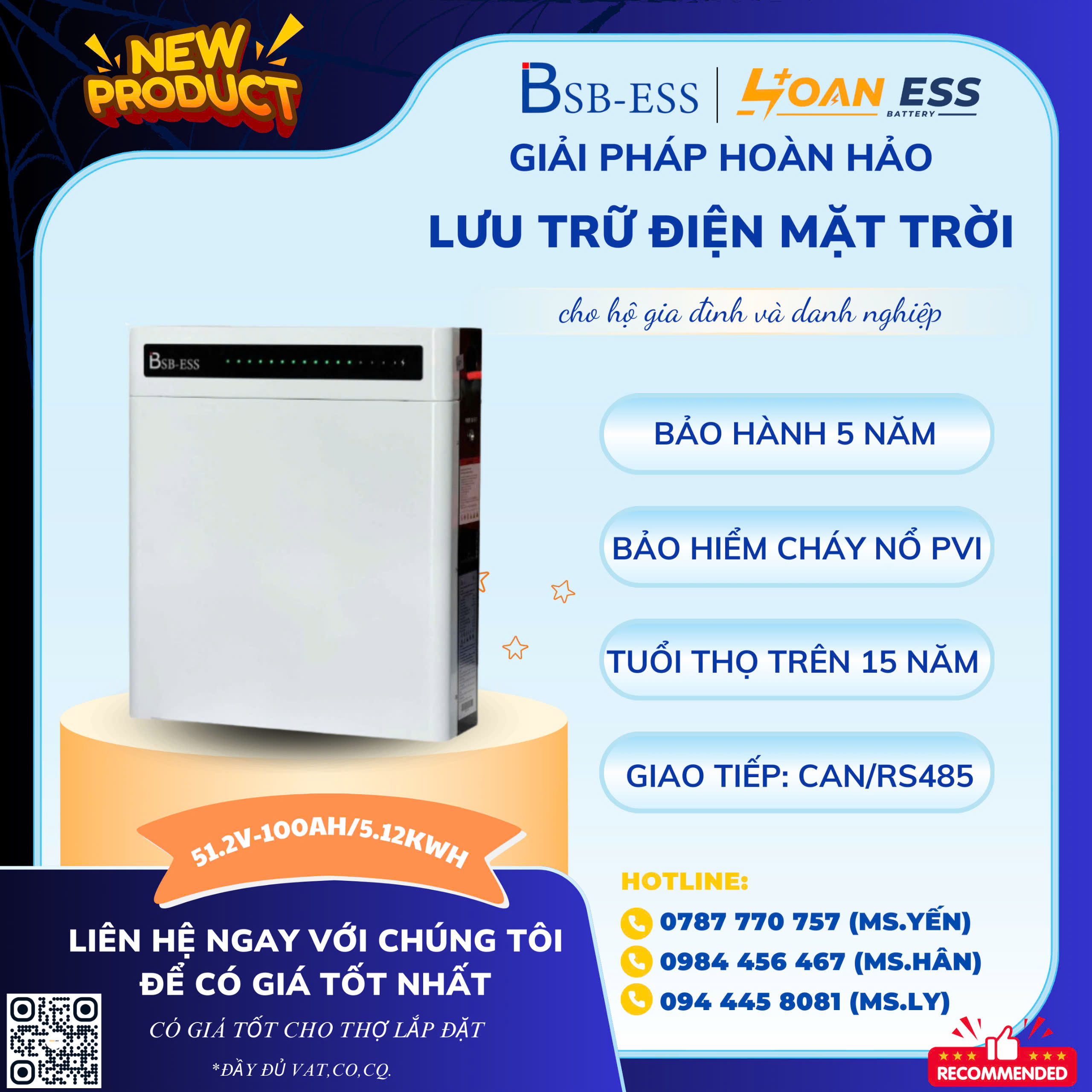 PIN LƯU TRỮ BSB ESS 5.12KWH - 51.2V 100AH - Bản treo tường PVN | Chuyên ...