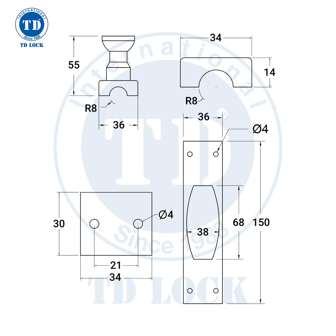 CHỐT CREMONE CỬA GỖ ICM-68155-B INOX ĐEN