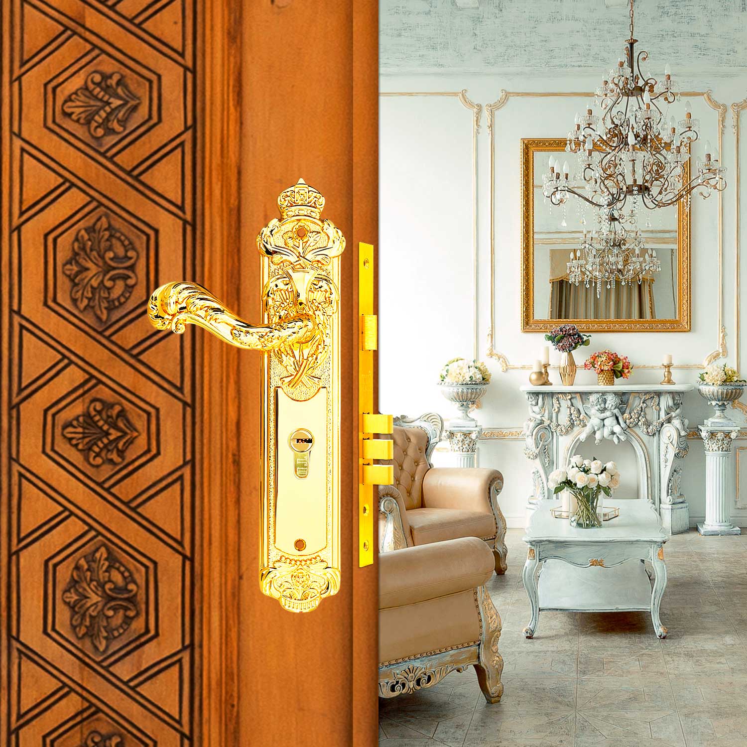 KHÓA TAY GẠT CỬA GỖ KING CROWN - BDH-126330-G CỬA CHÍNH GOLD