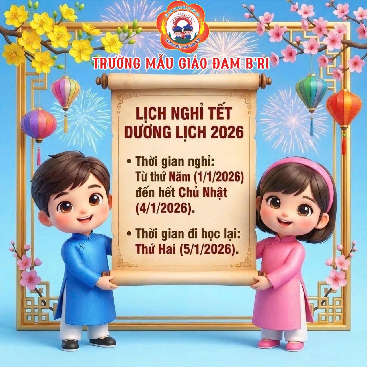 THÔNG BÁO NGHỈ TẾT DƯƠNG LỊCH 2026