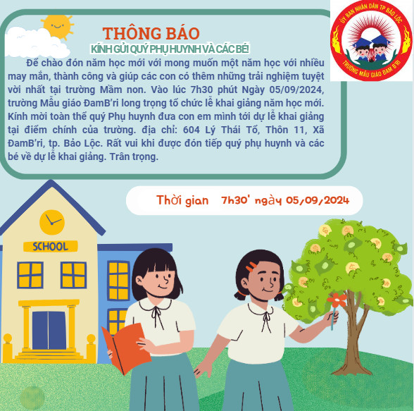 Trường Mẫu giáo ĐamB'ri thông báo Lễ Khai giảng năm học mới năm học 2024-2025