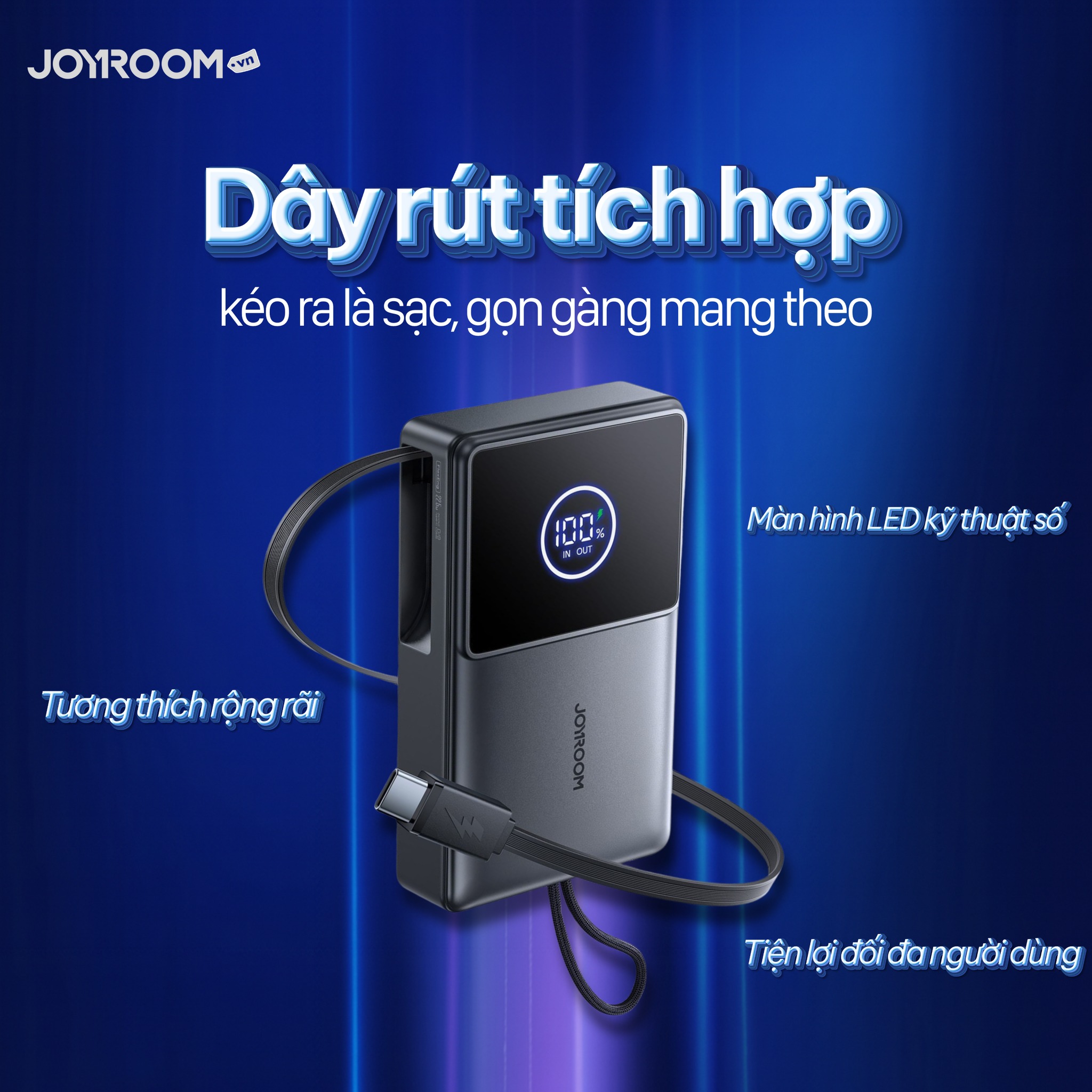 Sạc Dự Phòng Joyroom PR1 Dây Rút 10000mAh – Chứng Nhận CCC-FCC-CE Du Lịch 2025