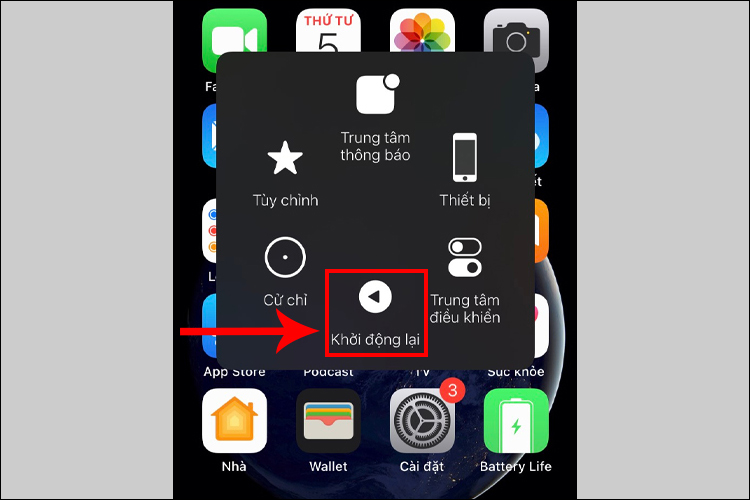 Khởi động lại iPhone bằng nút Home ảo