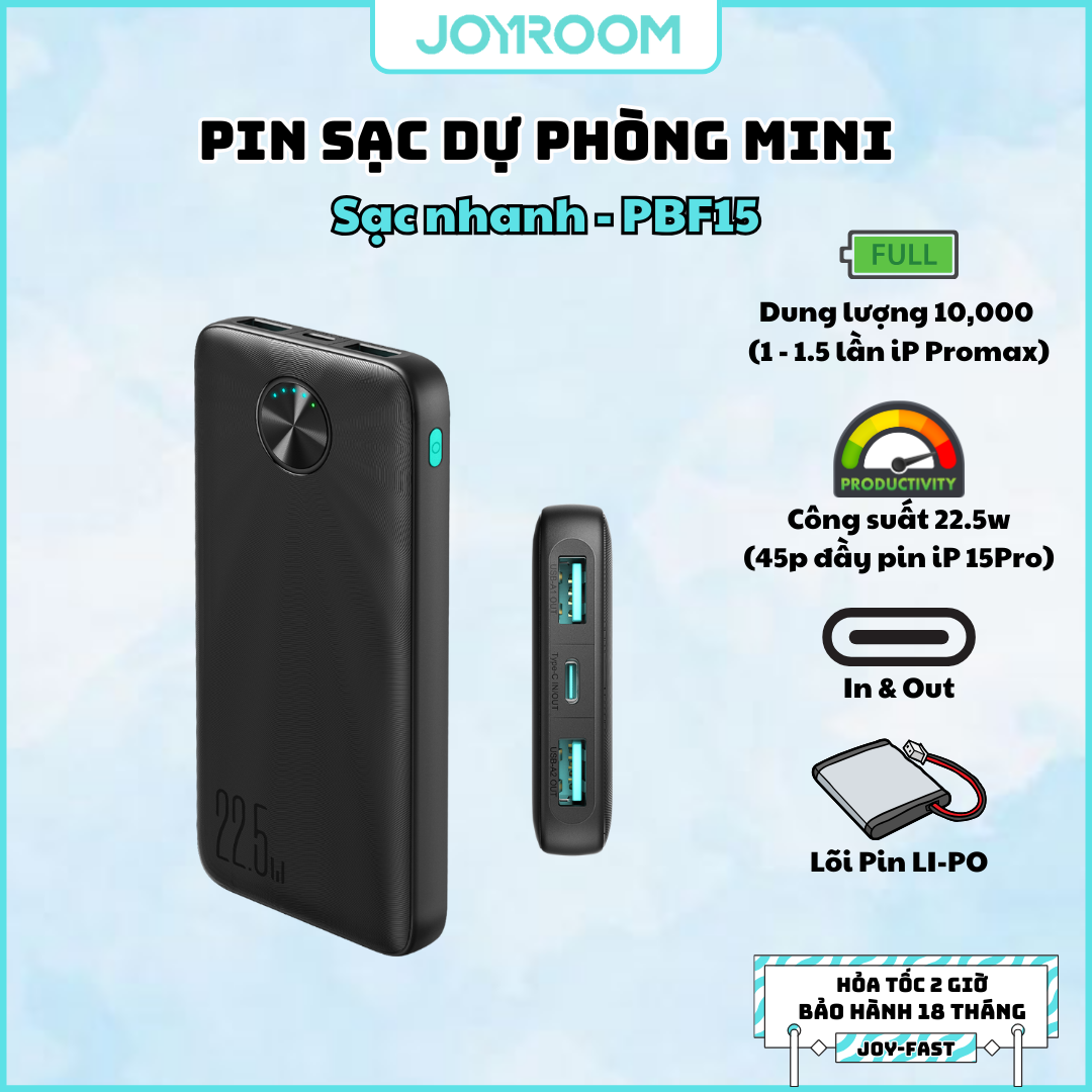Sạc dự phòng Joyroom PBF15 sạc nhanh 22.5W Digital Display Fast Charging Power Bank dùng cho điện thoại iPhone, Samsung