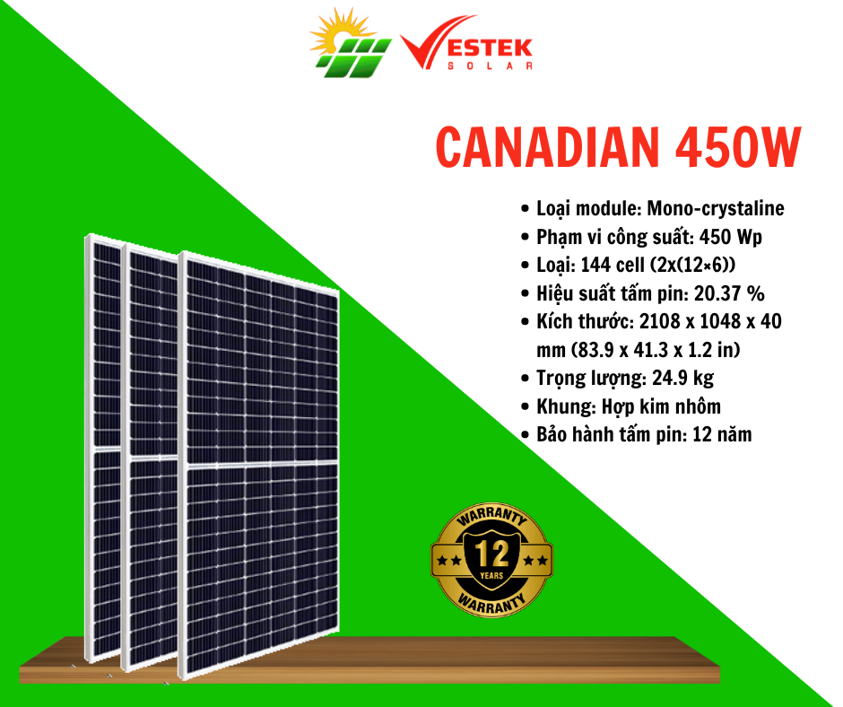 TẤM PIN NĂNG LƯỢNG MẶT TRỜI CANADIAN 450W