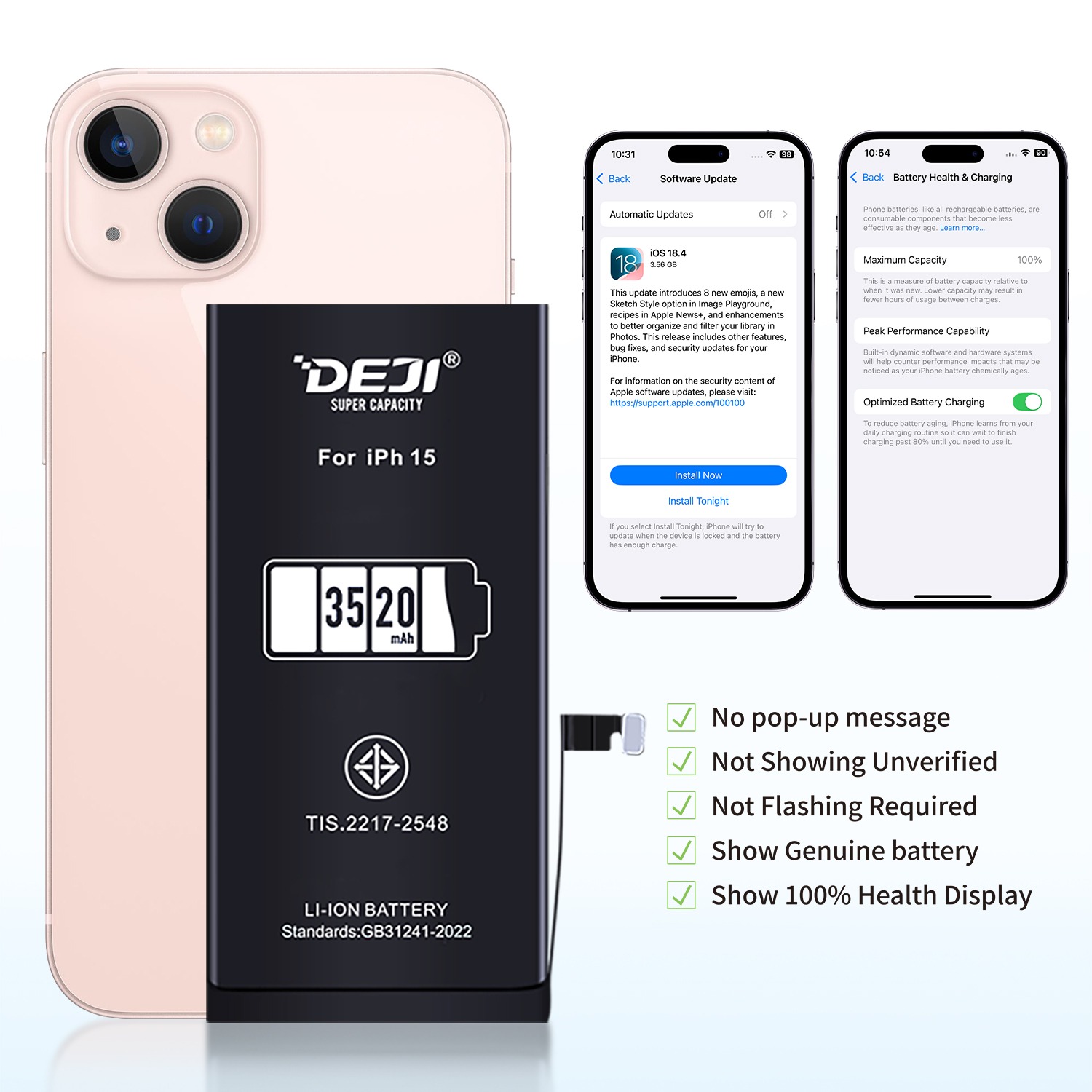 [Chạy chuẩn đoán] Pin iPhone 15 dung lượng cao 3520mAh Deji