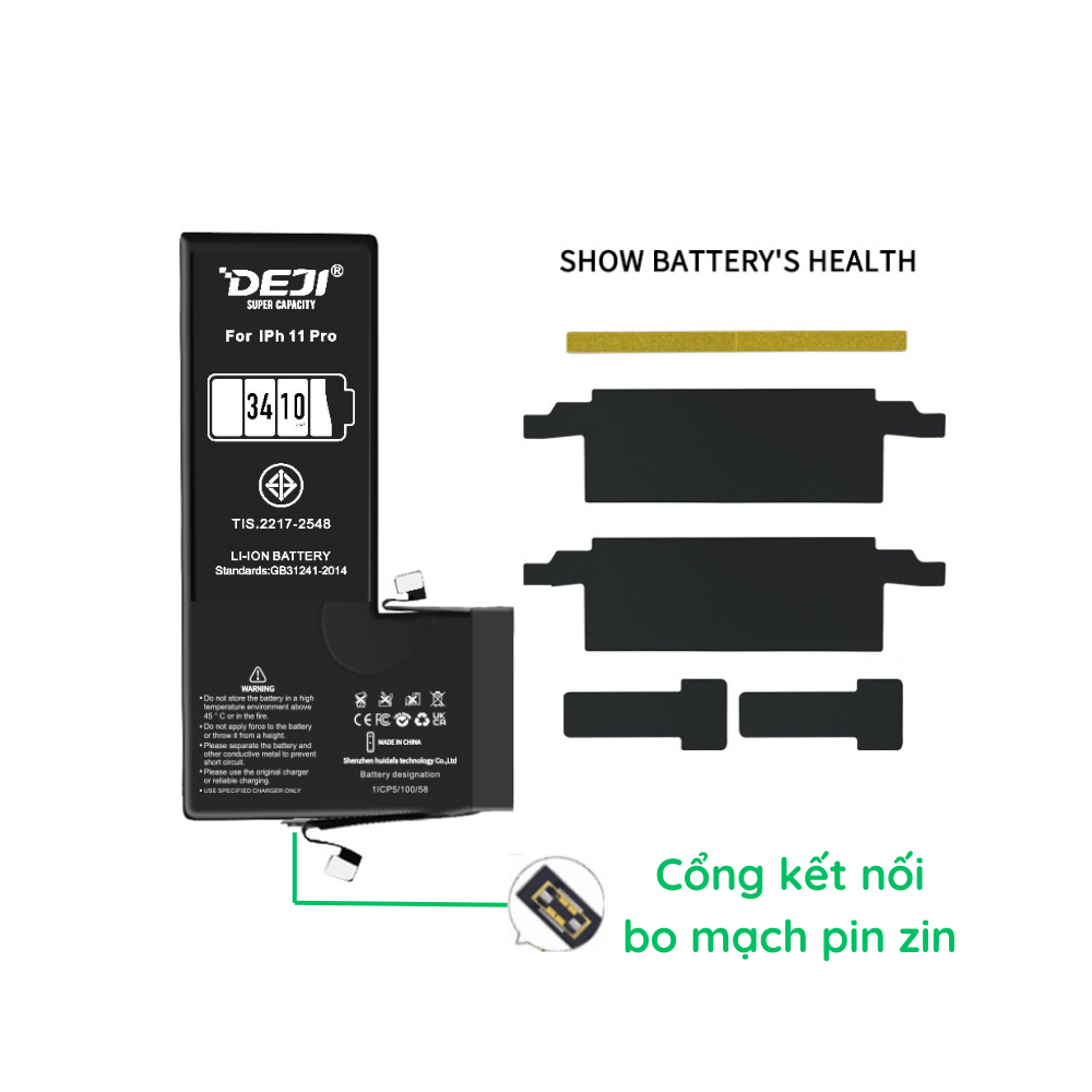 [Hiển thị 100% tình trạng pin trong Cài đặt] Pin iPhone 11 Pro Dung lượng cao 3410mAh công nghệ mới Deji