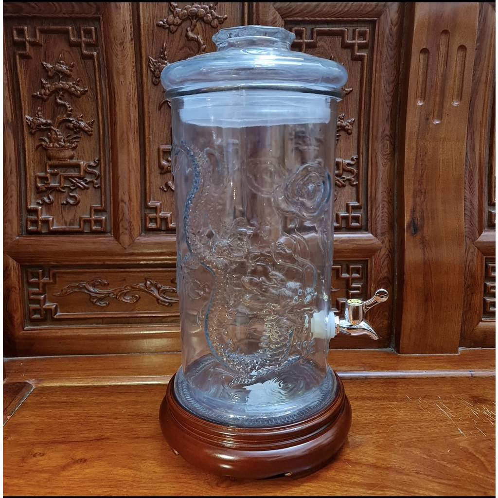 Bình ngâm rượu Thuỷ tinh dáng trụ rồng có vòi, không vòi 6L, 8L, 10L, 12L, 15L, 19L
