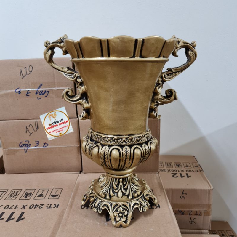 Bình hoa cắm Lông Công, Hoa Lụa ⚡BAO BỂ VỠ⚡composite dáng cúp số 3 cao 40cm