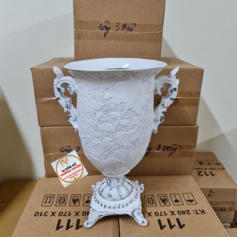 Bình hoa cắm Lông Công, Hoa Lụa ⚡BAO BỂ VỠ⚡composite dáng cúp số 18 cao 40cm